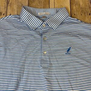 Peter Millar Cotton Polo Golf Shirt XL Siwanoy Country Club Blue Striped